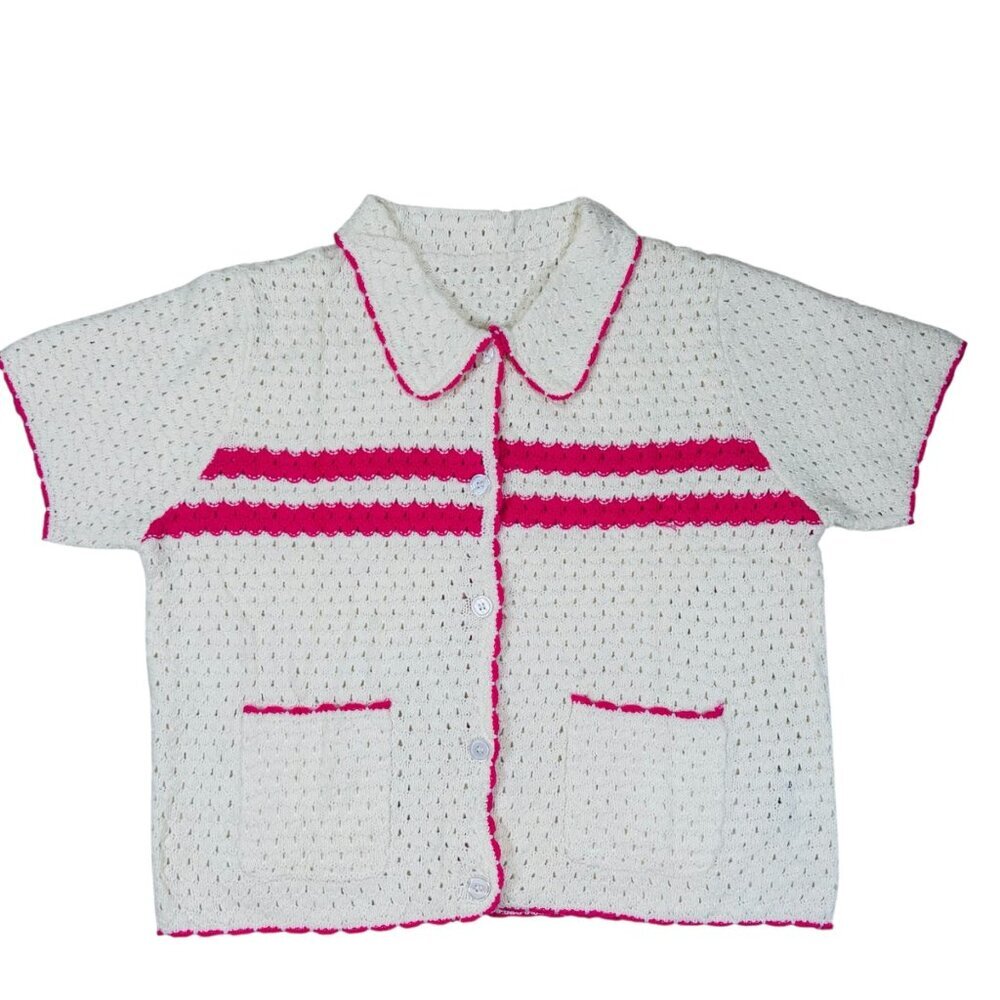 Crochet Pink Cardigan Granny Cottagecore XL Boho
